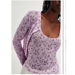 NWOT Free People Twosie For One Mesh Top Set Y2K Floral Size Medium Lilac Combo